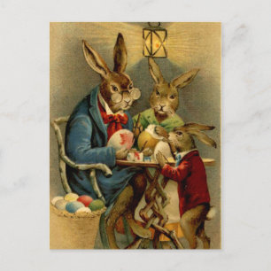 Cartes Pour Fêtes Annuelles lapins vintages de Pâques peignant des oeufs