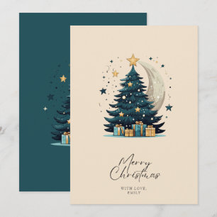 Cartes Pour Fêtes Annuelles L'Arbre De Noël Étoiles La Lune