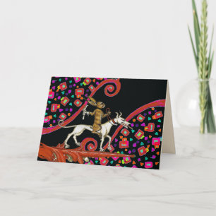 Cartes Pour Fêtes Annuelles LARGE BESTIAIRE MÉDIÉVAL Lapin chevauchant un chie