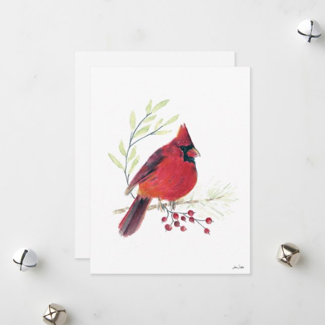 Cartes Pour Fêtes Annuelles L'art cardinal des Vacances (Devant/Arrière en situation)