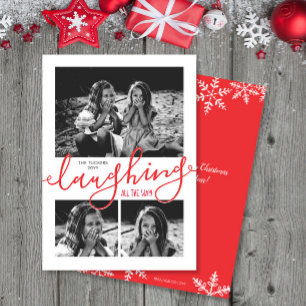 Cartes Pour Fêtes Annuelles Laughing All Way 3-Photo Noël rouge neige