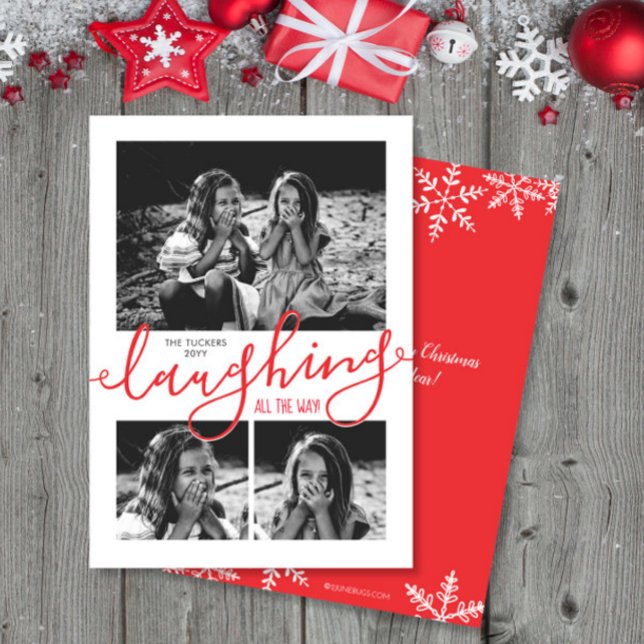 Cartes Pour Fêtes Annuelles Laughing All Way 3-Photo Noël rouge neige (Créateur téléchargé)