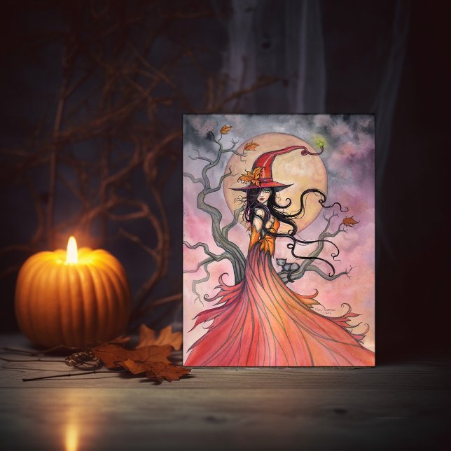 Cartes Pour Fêtes Annuelles L'automne magique sorcière et Imaginaire de chats  (Créateur téléchargé)