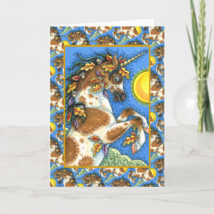 CARTES POUR FÊTES ANNUELLES L'AUTOMNE PARTE SUR UN STALLION UNICORN, REARRÊTAN
