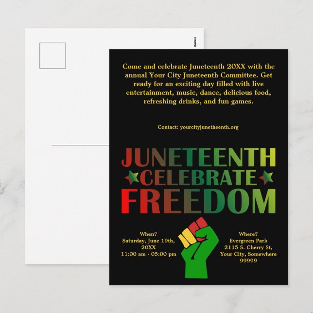 Cartes Pour Fêtes Annuelles Le 11° juin célèbre l'événement Freedom Solidarity (Devant / Derrière)