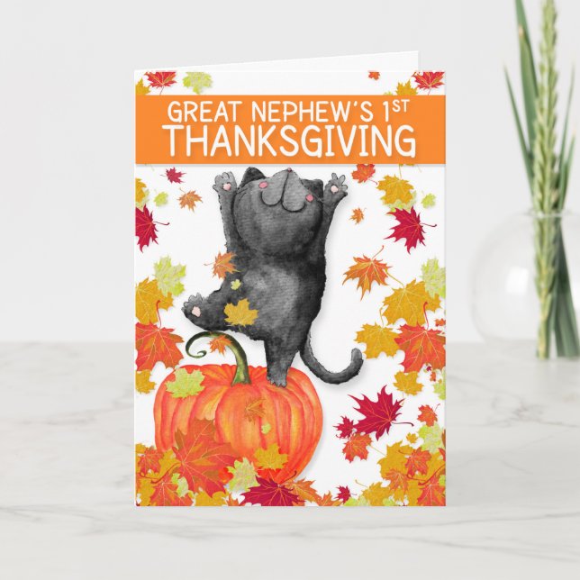 Cartes Pour Fêtes Annuelles Le 1er Thanksgiving de Great Nephew Chat noir (Devant)
