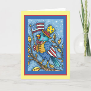 CARTES POUR FÊTES ANNUELLES LE 4 JUILLET, TWEET DE BLUEBIRD, DRAPEAU AMÉRICAIN