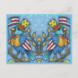 CARTES POUR FÊTES ANNUELLES LE 4 JUILLET, TWEET DE BLUEBIRD, DRAPEAU AMÉRICAIN