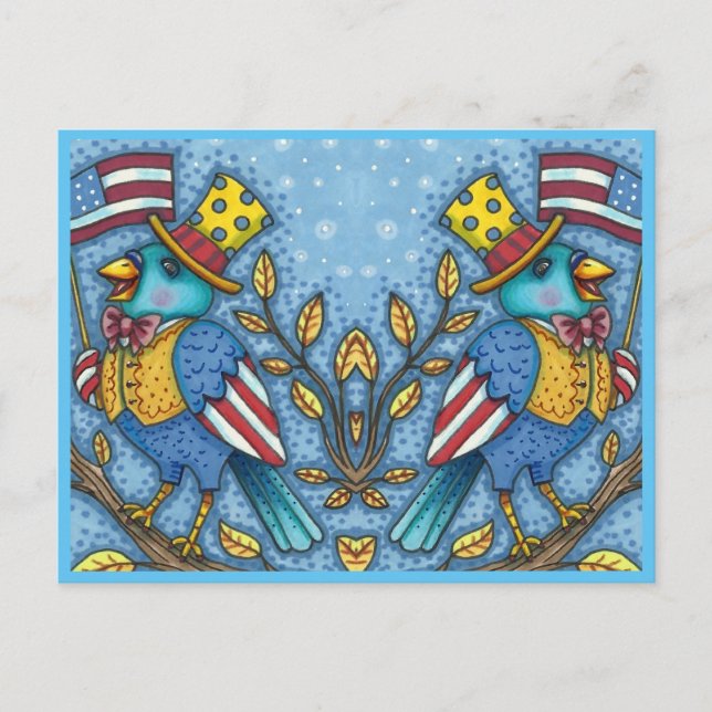 CARTES POUR FÊTES ANNUELLES LE 4 JUILLET, TWEET DE BLUEBIRD, DRAPEAU AMÉRICAIN (Devant)