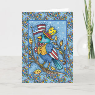 CARTES POUR FÊTES ANNUELLES LE 4 JUILLET, TWEET DE BLUEBIRD, DRAPEAU AMÉRICAIN
