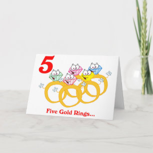 Cartes Pour Fêtes Annuelles Le 5e jour de Noël, cinq anneaux d'or