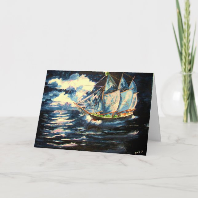 Cartes Pour Fêtes Annuelles Le bateau à sapins de Noël (Devant)