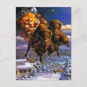 Cartes Pour Fêtes Annuelles Le bison tire le Père Noël
