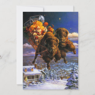Cartes Pour Fêtes Annuelles Le bison tire le Père Noël