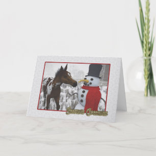 Cartes Pour Fêtes Annuelles Le bonhomme de neige et le curieux poulain