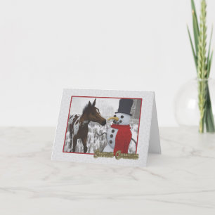 Cartes Pour Fêtes Annuelles Le bonhomme de neige et le curieux poulain
