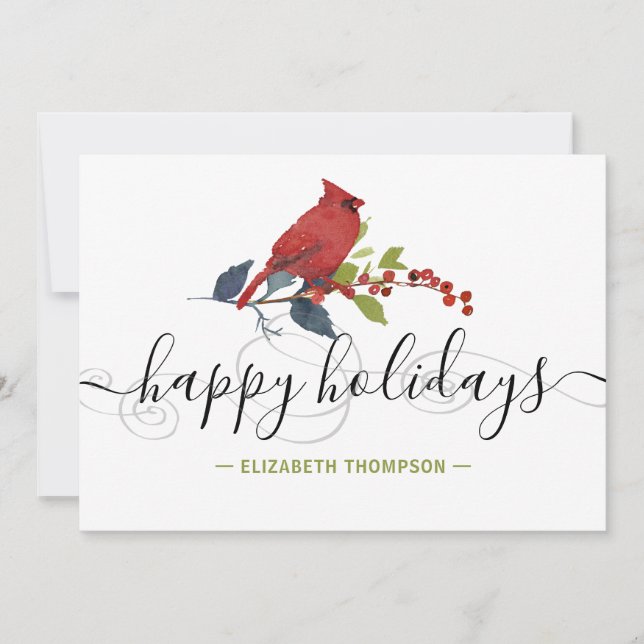 Cartes Pour Fêtes Annuelles Le cardinal rouge de Boho Holly Berries (Devant)