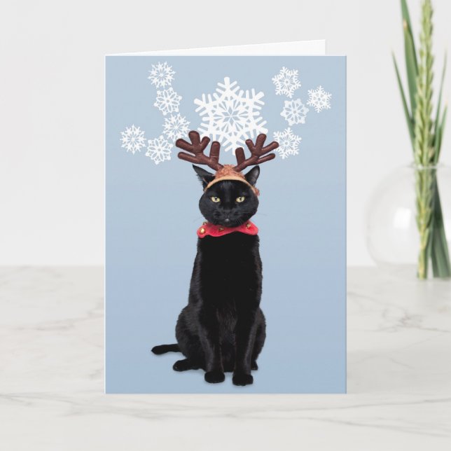 Cartes Pour Fêtes Annuelles Le chat de renne apporte la joie (Devant)
