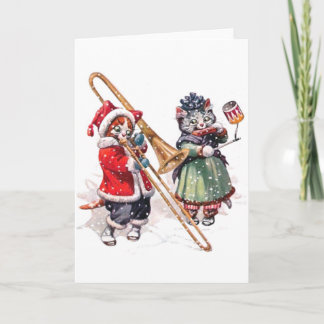 Cartes Pour Fêtes Annuelles Le chat joue le trombone dans la neige