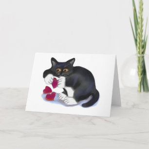 Cartes Pour Fêtes Annuelles Le chaton de smoking a le jouet de cataire de