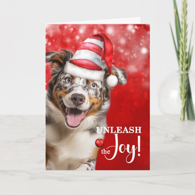 Cartes Pour Fêtes Annuelles Le chien berger australien déchaîne la joie Noël (Devant)