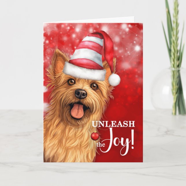Cartes Pour Fêtes Annuelles Le chien Terrier australien déchaîne la joie Noël (Devant)
