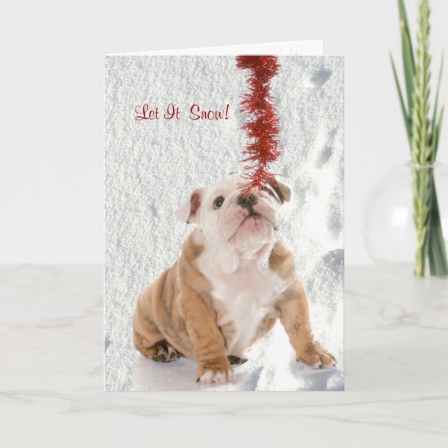 Cartes Pour Fêtes Annuelles Le chiot de bouledogue l'a laissé neiger saluant (Devant)