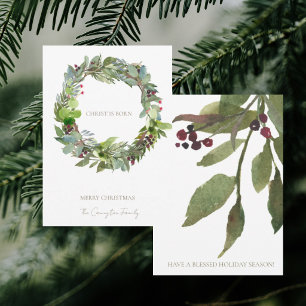 Cartes Pour Fêtes Annuelles Le Christ est né Noël Verdure Noël blanc