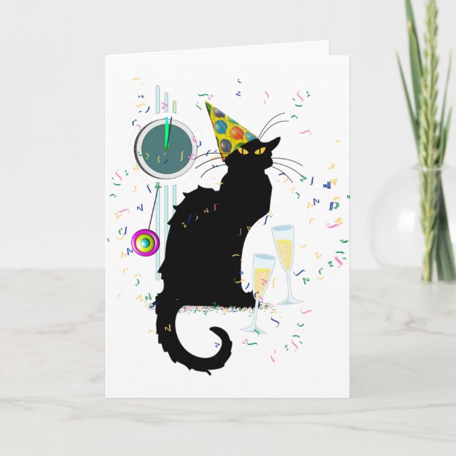 Cartes Pour Fêtes Annuelles Le Conversation Noir Bonne Année (Devant)