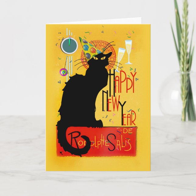 Cartes Pour Fêtes Annuelles Le Conversation Noir Bonne Année (Devant)