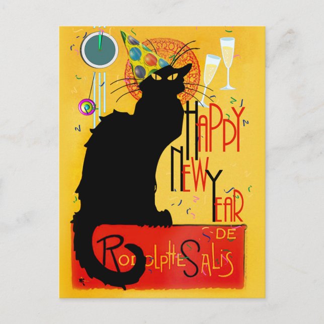 Cartes Pour Fêtes Annuelles Le Conversation Noir Bonne Année (Devant)