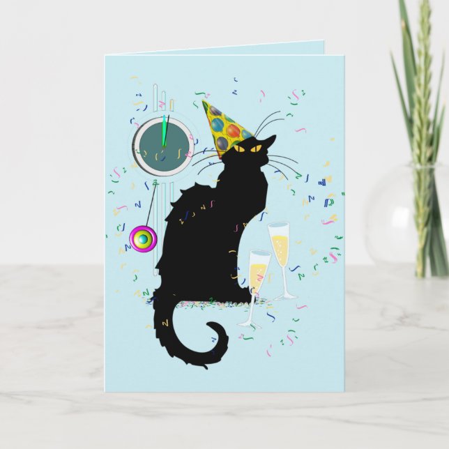 Cartes Pour Fêtes Annuelles Le Conversation Noir Bonne Année (Devant)