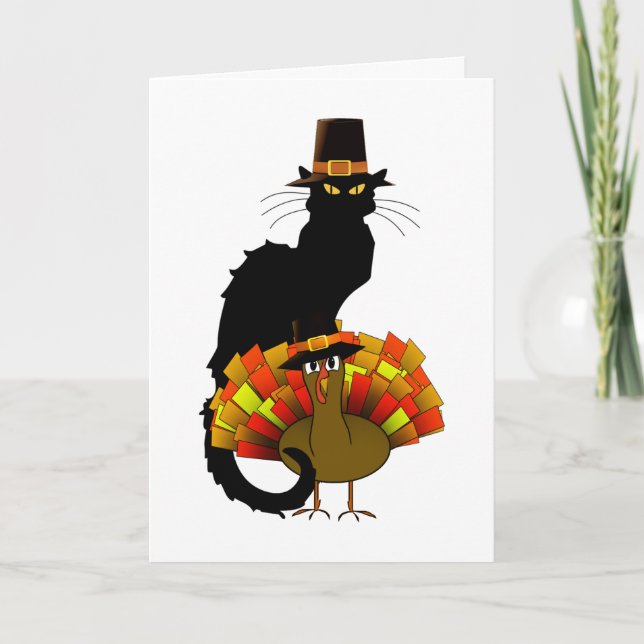 Cartes Pour Fêtes Annuelles Le Conversation Noir Pilgrim Thanksgiving (Devant)