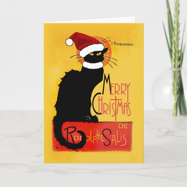 Cartes Pour Fêtes Annuelles Le Conversation Noir Santa Hat Noël (Devant)