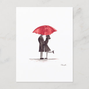 Cartes Pour Fêtes Annuelles Le couple romantique de Saint Valentin avec parapl