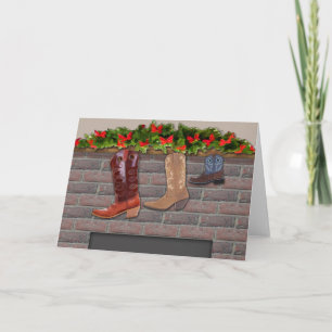 Cartes Pour Fêtes Annuelles Le Cowboy Boot Stockings près de la cheminée