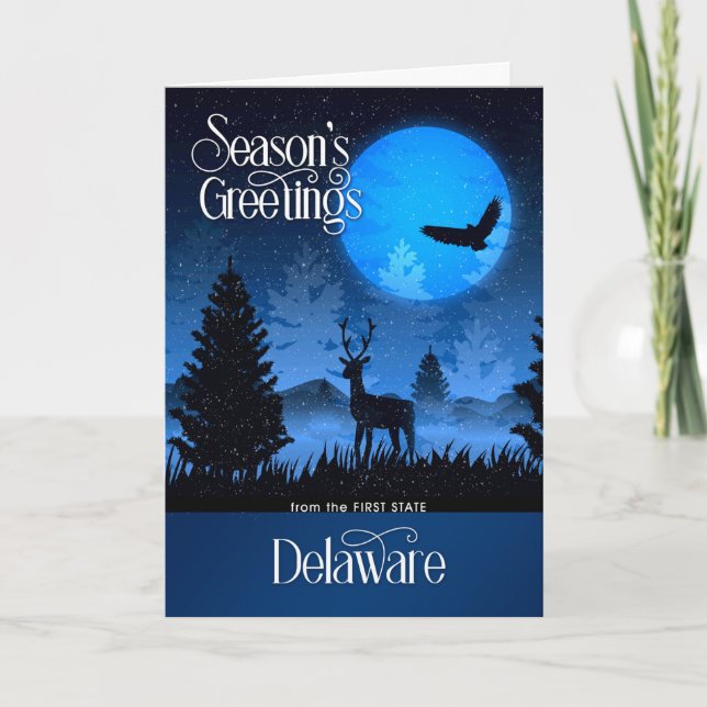 Cartes Pour Fêtes Annuelles Le Delaware, Premier Cerf De Bois D'État (Devant)