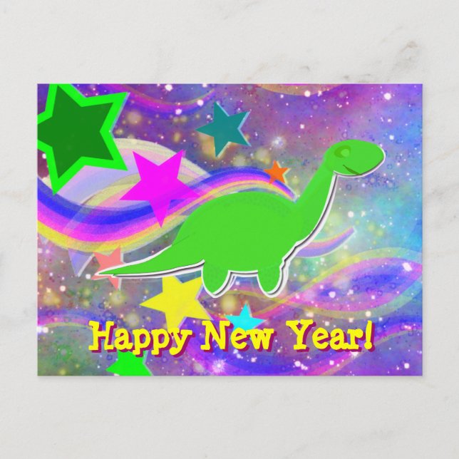 Cartes Pour Fêtes Annuelles Le dinosaure se tient le premier rôle et (Devant)