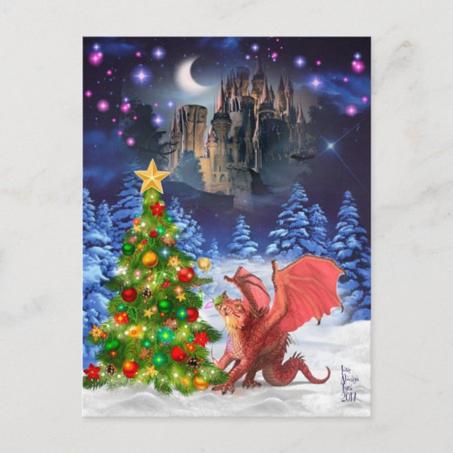 Cartes Pour Fêtes Annuelles Le dragon s'empare de l'arbre de Noël (Devant)