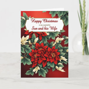 Cartes Pour Fêtes Annuelles Le fils et sa femme Poinsettias de Noël