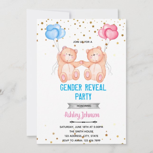 Cartes Pour Fêtes Annuelles Le genre d'ours révèle l'invitation (Devant)