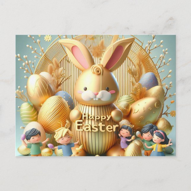 Cartes Pour Fêtes Annuelles Le lapin de Pâques en or Abstrait (Devant)