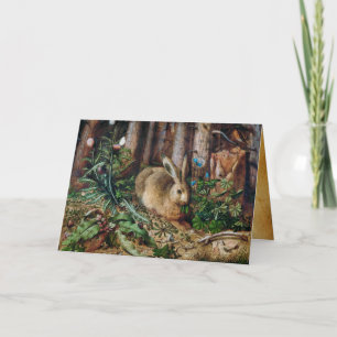 CARTES POUR FÊTES ANNUELLES LE LAPIN EN FORÊT, ŒUFS DE PÂQUES AVEC FLEURS