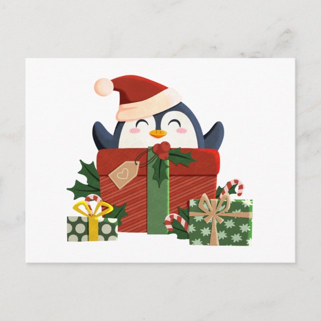 Cartes Pour Fêtes Annuelles Le mignon pingouin souhaite un joyeux Noël. (Devant)