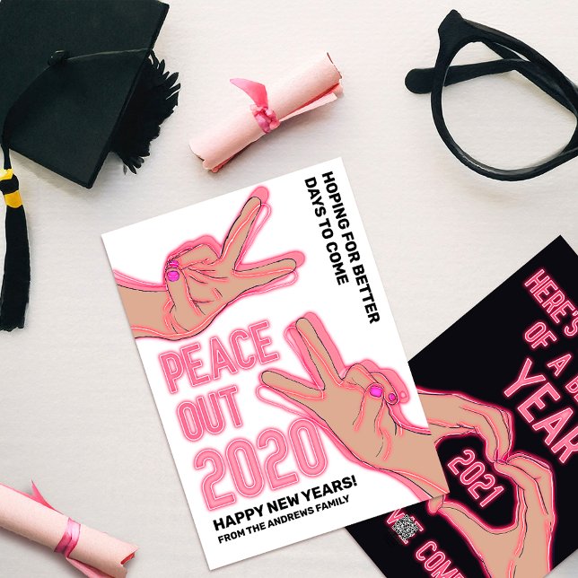 Cartes Pour Fêtes Annuelles Le Nouvel An Pink Neon 2020 s'illumine (Créateur téléchargé)