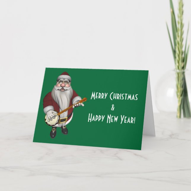 Cartes Pour Fêtes Annuelles Le Père Noël Aime Son Banjo (Devant)