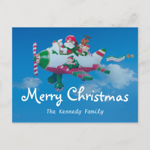 Cartes Pour Fêtes Annuelles Le Père Noël avec des elfes dans l'avion