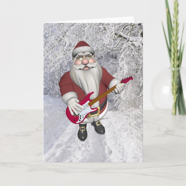 Cartes Pour Fêtes Annuelles Le Père Noël avec la guitare électrique rouge (Devant)