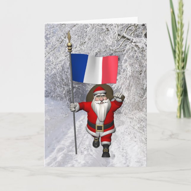 Cartes Pour Fêtes Annuelles Le Père Noël Avec L'Enseigne De La France (Devant)