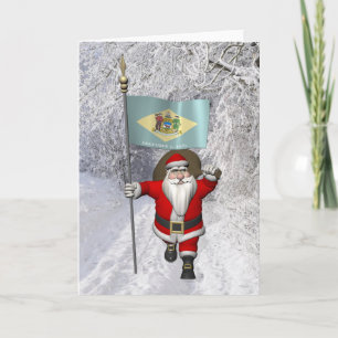 Cartes Pour Fêtes Annuelles Le Père Noël Avec L'Enseigne Du Delaware